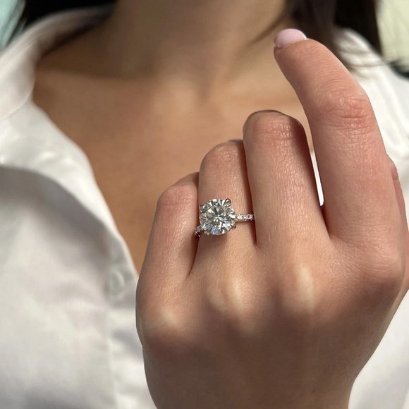 3.49Cttw Round Cut Lab Grown & Natural Diamond Engagement Ring 18K White Gold - Picture 1 of 5
